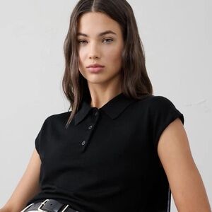 NWT Banana Republic Factory Women's Black Sleeveless Merino Polo Sweater Size S